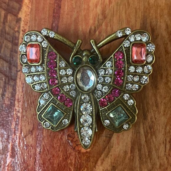 Antique Style Multicolored Moth Brooch - Picture 3 of 4